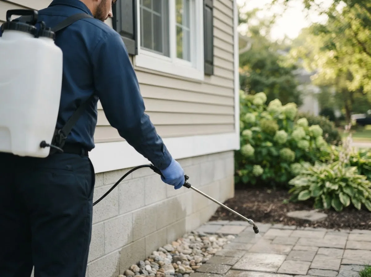 Pest control technician inspecting a home in Union, ME
